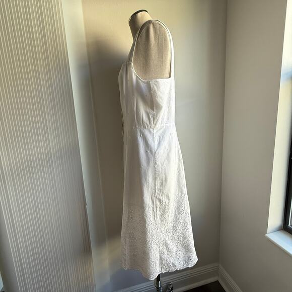 GAP Eyelet Button Front Dress White Cotton Embroidered Midi Women’s Cottagecore - Picture 6 of 12